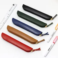 Solid Color Pu Learning Retro Simple Style Pencil Case main image 4