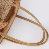 Women's Large Straw Flower Basic Beach Cylindrical Zipper Straw Bag main image 3