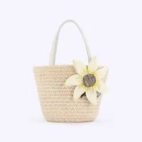 Women's Large Straw Flower Basic Beach Cylindrical Zipper Straw Bag sku image 2