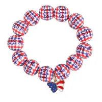 Wholesale Jewelry Retro American Flag Wood Beaded Bracelets sku image 3