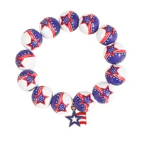 Wholesale Jewelry Retro American Flag Wood Beaded Bracelets sku image 2