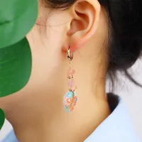 1 Pair Casual Beach Starfish Conch Shell Beaded Natural Stone 18K Gold Plated Drop Earrings main image 5
