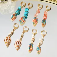 1 Pair Casual Beach Starfish Conch Shell Beaded Natural Stone 18K Gold Plated Drop Earrings main image 8