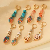 1 Pair Casual Beach Starfish Conch Shell Beaded Natural Stone 18K Gold Plated Drop Earrings main image 7