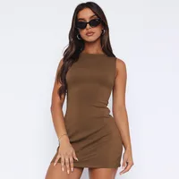 Spring  Women's Skirt High-end Basic Color Waist Sexy Hip Skirt  Sleeveless Dress Pure Desire sku image 5