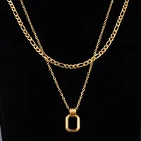 IG Style Simple Style Rectangle Resin Titanium Steel Inlay Resin 14K Gold Plated Unisex Layered Necklaces main image 3