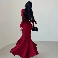 Women's Sheath Dress Simple Style Classic Style U Neck Wrap Long Sleeve Simple Solid Color Maxi Long Dress Daily Date Bar main image 3