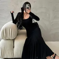 Women's Sheath Dress Simple Style Classic Style U Neck Wrap Long Sleeve Simple Solid Color Maxi Long Dress Daily Date Bar main image 4