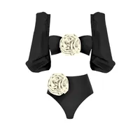 Women's Solid Color Flower 2 Pieces Set Bikinis Swimwear main image 5