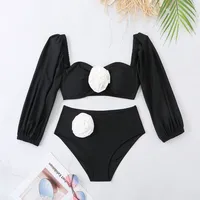 Women's Solid Color Flower 2 Pieces Set Bikinis Swimwear main image 1