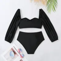 Women's Solid Color Flower 2 Pieces Set Bikinis Swimwear main image 2