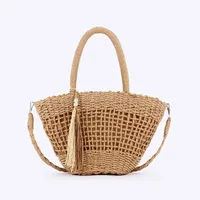 Women's Medium Polyester Straw Geometric Basic Vintage Style String Straw Bag sku image 1