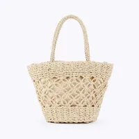 Women's Medium Polyester Cotton Geometric Basic Beach String Straw Bag sku image 1