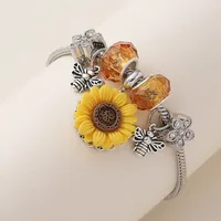 Wholesale Jewelry Pastoral Sunflower Synthetic Resin Alloy Rhinestones Inlay Bangle main image 2