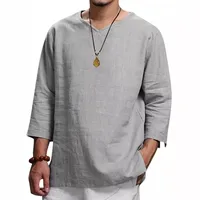Men's Solid Color Simple Style V Neck 3/4 Length Sleeve Loose Men's T-shirt main image 3
