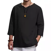 Men's Solid Color Simple Style V Neck 3/4 Length Sleeve Loose Men's T-shirt main image 2