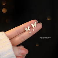 1 Pair 925 Sterling Silver Zircon Butterfly Ear Studs main image 2