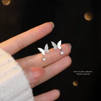 1 Pair 925 Sterling Silver Zircon Butterfly Ear Studs main image 3