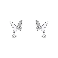 1 Pair 925 Sterling Silver Zircon Butterfly Ear Studs main image 5