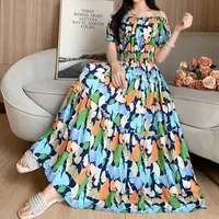 Women's Tea Dress Casual Elegant Vacation Boat Neck Elastic Waist Hollow Out Short Sleeve Leaves Midi Dress Casual Outdoor Daily sku image 4