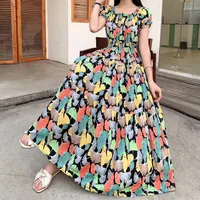 Women's Tea Dress Casual Elegant Vacation Boat Neck Elastic Waist Hollow Out Short Sleeve Leaves Midi Dress Casual Outdoor Daily sku image 6