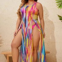 Women's Sexy Multicolor Stripe 3 Pieces Set Plus Size Swimwear Swimwear main image 3