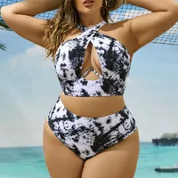 Women's Solid Color Floral 2 Pieces Set Plus Size Swimwear Swimwear main image 1