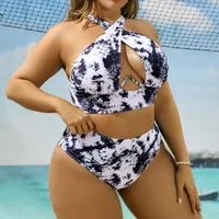 Women's Solid Color Floral 2 Pieces Set Plus Size Swimwear Swimwear main image 3