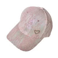 Women's Vacation Sweet Heart Shape Crochet Lace Rhinestone Curved Eaves Baseball Cap main image 3