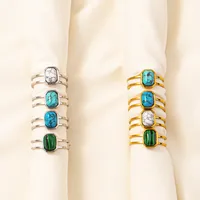 304 Stainless Steel 18K Gold Plated Vintage Style Classic Style Inlay Geometric Artificial Gemstones Imitating Stone Open Rings main image 2
