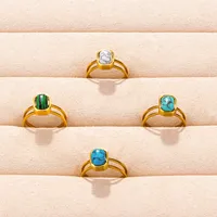 304 Stainless Steel 18K Gold Plated Vintage Style Classic Style Inlay Geometric Artificial Gemstones Imitating Stone Open Rings main image 1