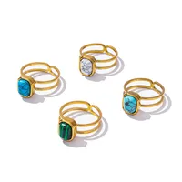 304 Stainless Steel 18K Gold Plated Vintage Style Classic Style Inlay Geometric Artificial Gemstones Imitating Stone Open Rings main image 3