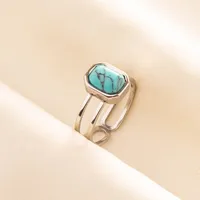 304 Stainless Steel 18K Gold Plated Vintage Style Classic Style Inlay Geometric Artificial Gemstones Imitating Stone Open Rings sku image 3