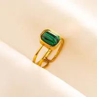 304 Stainless Steel 18K Gold Plated Vintage Style Classic Style Inlay Geometric Artificial Gemstones Imitating Stone Open Rings sku image 6