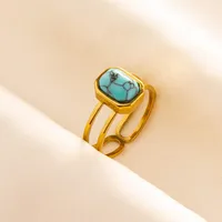 304 Stainless Steel 18K Gold Plated Vintage Style Classic Style Inlay Geometric Artificial Gemstones Imitating Stone Open Rings sku image 7