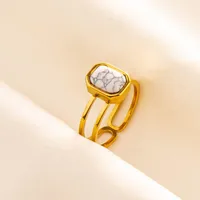 304 Stainless Steel 18K Gold Plated Vintage Style Classic Style Inlay Geometric Artificial Gemstones Imitating Stone Open Rings sku image 8