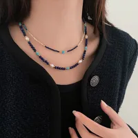 Japanese Style Geometric Natural Stone Freshwater Pearl Necklace In Bulk main image 2