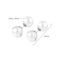 1 Pair White Gold Plated 925 Sterling Silver Pearl Solid Color Ear Studs main image 2