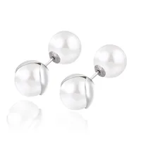 1 Pair White Gold Plated 925 Sterling Silver Pearl Solid Color Ear Studs main image 3