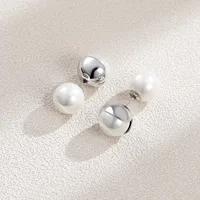 1 Pair White Gold Plated 925 Sterling Silver Pearl Solid Color Ear Studs main image 5