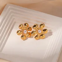 1 Pair Elegant Cute Flower Plating Inlay 304 Stainless Steel Pearl Gold Plated Ear Studs main image 5