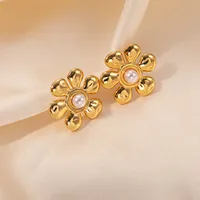 1 Pair Elegant Cute Flower Plating Inlay 304 Stainless Steel Pearl Gold Plated Ear Studs main image 3