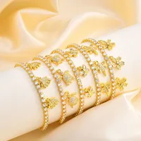 Copper 18K Gold Plated Cute Beach Shiny Inlay Animal Heart Shape Flower Zircon Bracelets main image 5