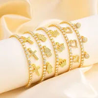 Copper 18K Gold Plated Cute Beach Shiny Inlay Animal Heart Shape Flower Zircon Bracelets main image 4