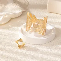 Glam Vacation Romantic Leaf Leaves 14K Gold Plated Alloy Wholesale Rings Bracelets Jewelry Set main image 4