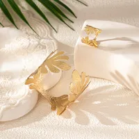 Glam Vacation Romantic Leaf Leaves 14K Gold Plated Alloy Wholesale Rings Bracelets Jewelry Set main image 3