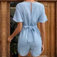 Women's Short Sleeve Bodysuits Simple Style Stripe Solid Color main image 4