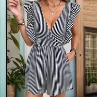 Women's Holiday Daily Date Sexy Stripe Shorts Rompers main image 4