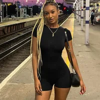 Women's Bodysuits Short Sleeve Bodysuits Vacation Sexy Solid Color main image 5