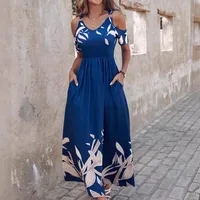 Women's Swing Dress Streetwear V Neck Short Sleeve Flower Maxi Long Dress Holiday Outdoor Date main image 2